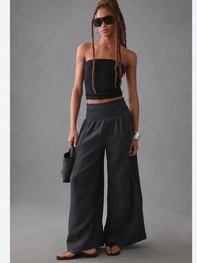 Anthropologie Wide-Leg Smocked Gauze Pant